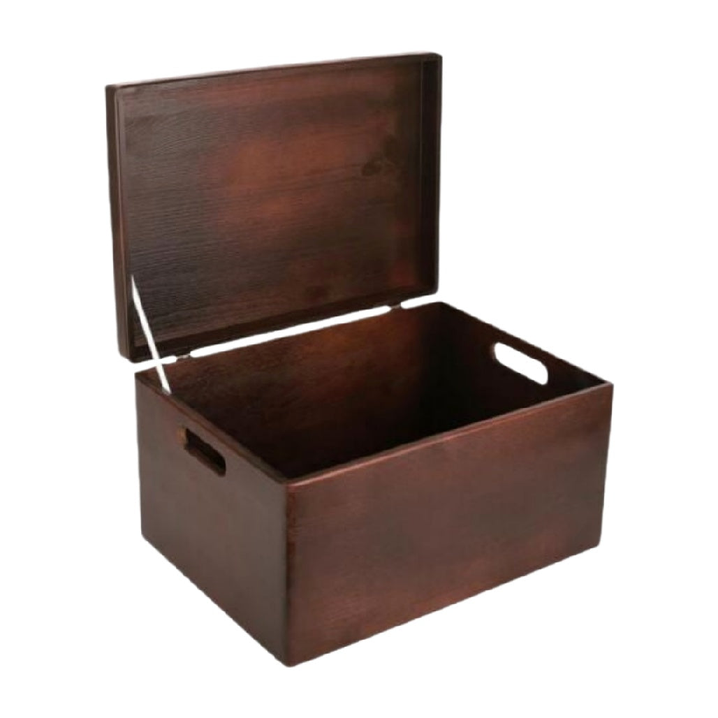 Wooden Storage Box with Lid and Handles - Dark Brown Decorative Organizer