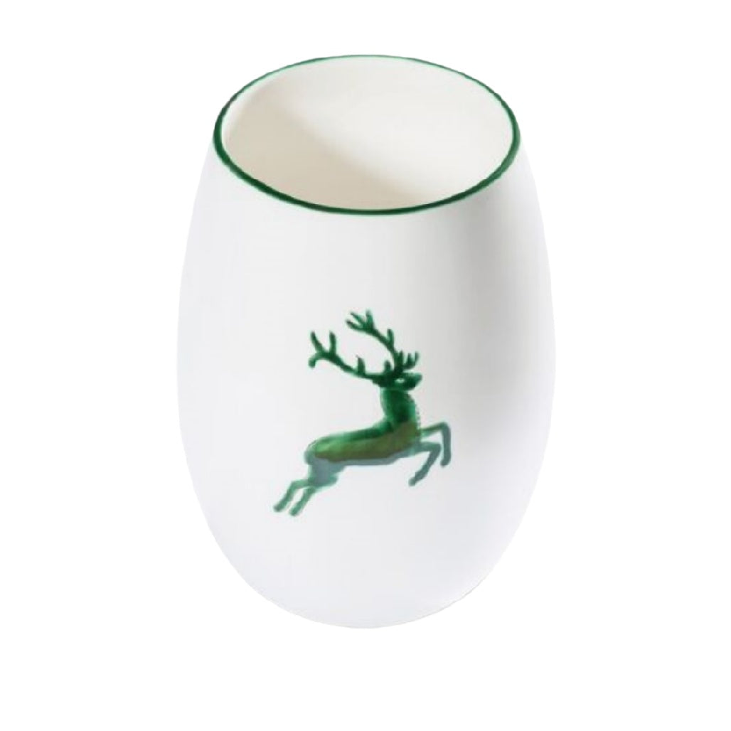 Elegant White Ceramic Cup with Green Reindeer Design