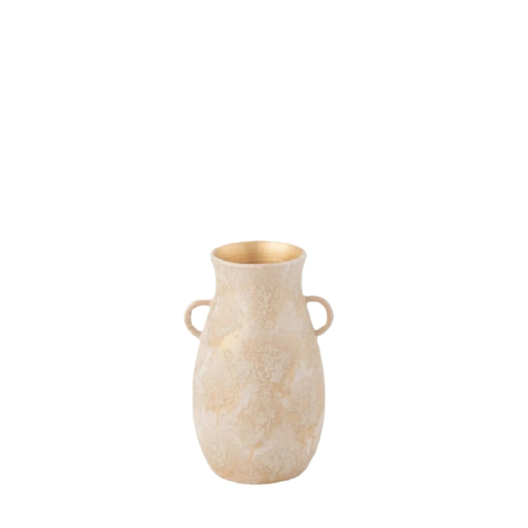 Elegant Handcrafted Beige Ceramic Vase with Gold Interior**